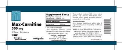Photo of the Douglas Laboratories Max-Carnitine 500 mg label