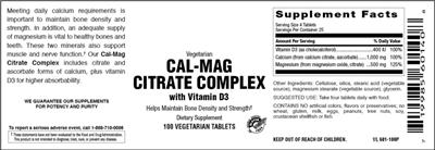 Photo of the Vitamer Laboratories Cal-Mag Citrate Complex With Vitamin D3 label