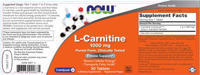 Photo of the NOW L-Carnitine 1000 mg label