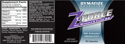 Photo of the Dymatize Nutrition Z-Force label