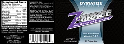 Photo of the Dymatize Nutrition Z-Force label