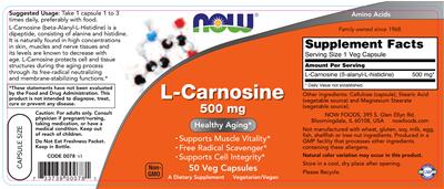 Photo of the NOW L-Carnosine 500 mg label