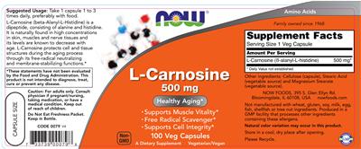 Photo of the NOW L-Carnosine 500 mg label