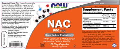 Photo of the NOW NAC 600 mg label