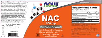 Photo of the NOW NAC 600 mg label