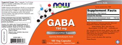 Photo of the NOW GABA 750 mg label