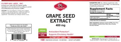 Photo of the OL Olympian Labs Grape Seed Extract 400 mg label