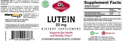 Photo of the OL Olympian Labs Lutein 20 mg label