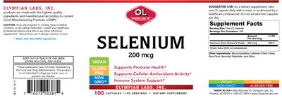Photo of the OL Olympian Labs Selenium 200 mcg label