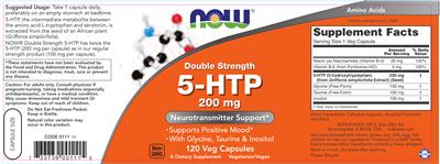 Photo of the NOW Double Strength 5-HTP 200 mg label