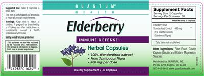 Photo of the Quantum Health Elderberry Herbal Capsules label