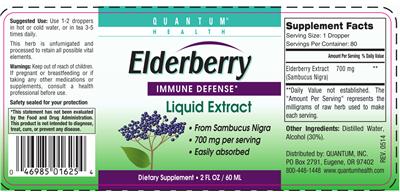 Photo of the Quantum Health Elderberry Liquid Extract label