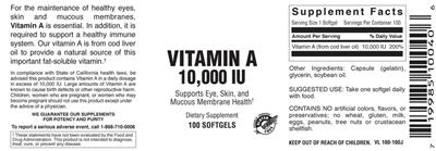 Photo of the Vitamer Laboratories Vitamin A 10,000 IU label