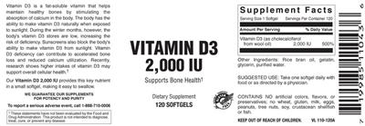 Photo of the Vitamer Laboratories Vitamin D3 2,000 IU label