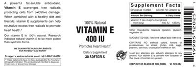 Photo of the Vitamer Laboratories Vitamin E 400 IU label