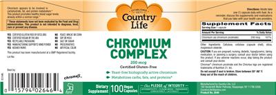 Photo of the Country Life Chromium Complex 200 mcg label