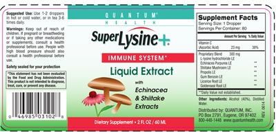 Photo of the Quantum Health SuperLysine+ Liquid Extract label