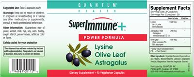 Photo of the Quantum Health SuperImmune+ label