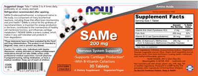 Photo of the NOW SAMe 200 mg label