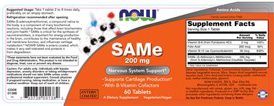 Photo of the NOW SAMe 200 mg label