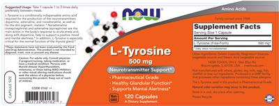 Photo of the NOW L-Tyrosine 500 mg label