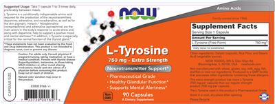 Photo of the NOW L-Tyrosine 750 mg - Extra Strength label