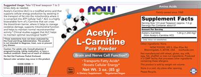Photo of the NOW Acetyl-L-Carnitine Pure Powder label