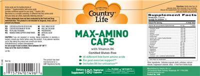 Photo of the Country Life Max-Amino Caps With Vitamin B6 label