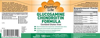 Photo of the Country Life Glucosamine Chondroitin Formula label