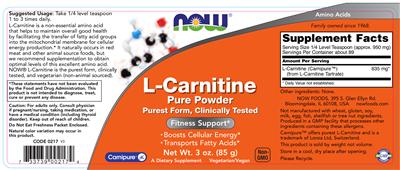 Photo of the NOW L-Carnitine label