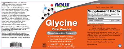 Photo of the NOW Glycine label