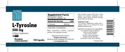 Photo of the Douglas Laboratories L-Tyrosine 500 mg label