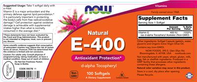 Photo of the NOW Natural E-400 label