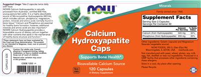 Photo of the NOW Calcium Hydroxyapatite Caps label