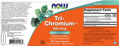 Photo of the NOW Tri-Chromium 500 mcg label