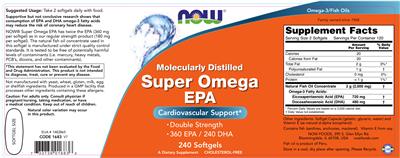 Photo of the NOW Molecularly Distilled Super Omega EPA label