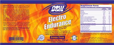 Photo of the NOW Sports Electro Endurance Orange Flavor label