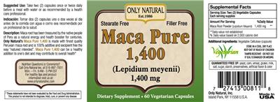 Photo of the Only Natural Maca Pure 1,400 label