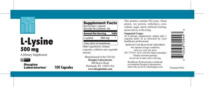 Photo of the Douglas Laboratories L-Lysine 500 mg label