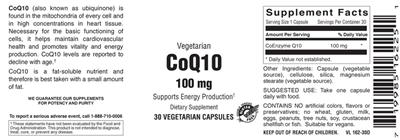 Photo of the Vitamer Laboratories CoQ10 100 mg label