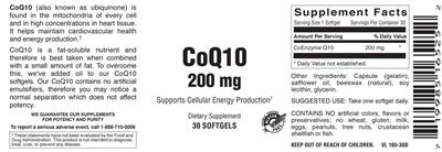 Photo of the Vitamer Laboratories CoQ10 200 mg label