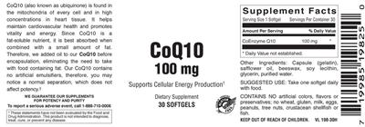 Photo of the Vitamer Laboratories CoQ10 100 mg label