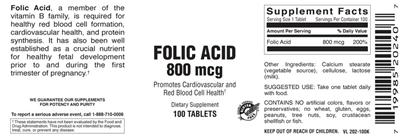 Photo of the Vitamer Laboratories Folic Acid 800 mcg label