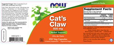 Photo of the NOW Cat's Claw 500 mg label