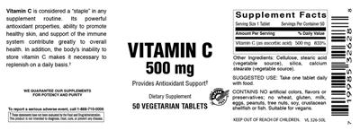 Photo of the Vitamer Laboratories Vitamin C 500 mg label