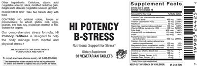 Photo of the Vitamer Laboratories Hi Potency B-Stress label