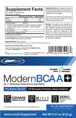 Photo of the USPlabs ModernBCAA+ Blue Raspberry label