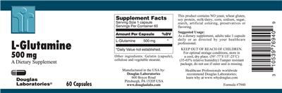 Photo of the Douglas Laboratories L-Glutamine 500 mg label
