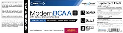 Photo of the USPlabs Modern BCAA+ Raspberry Lemonade label