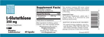 Photo of the Douglas Laboratories L-Glutathione 250 mg label